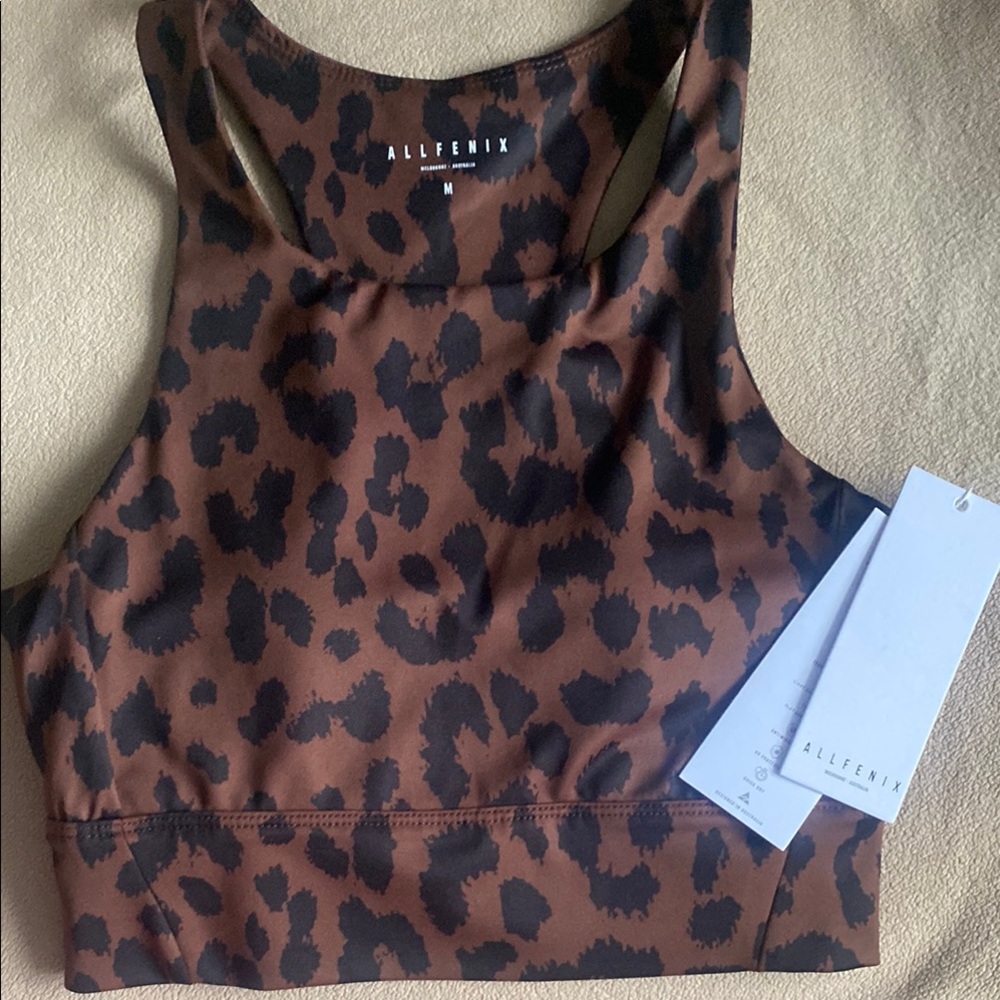 Cheetah Leopard Print Sports Bra Medium Animal Brown Black Top new ALLFENIX Long - Picture 6 of 10